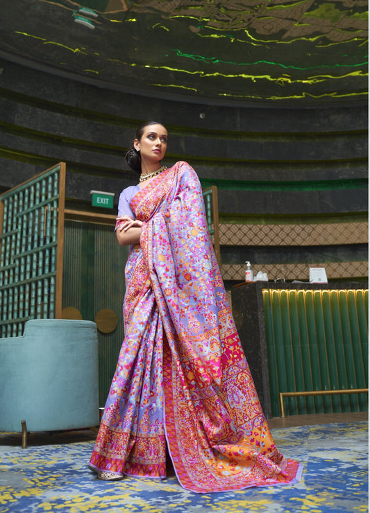 Pale Purple Kashmiri Weaved Jamewar Saree