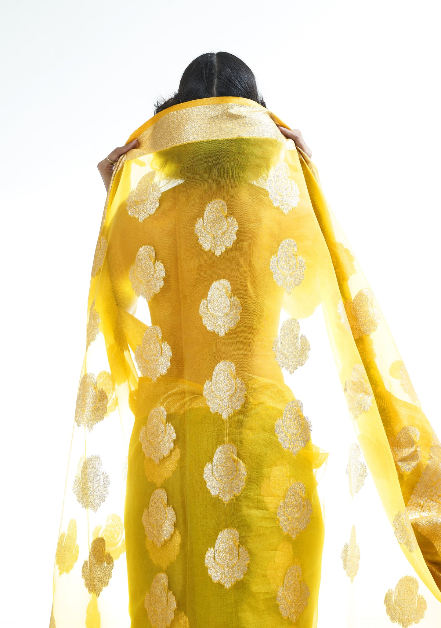 Golden Yellow Organza Silk Saree