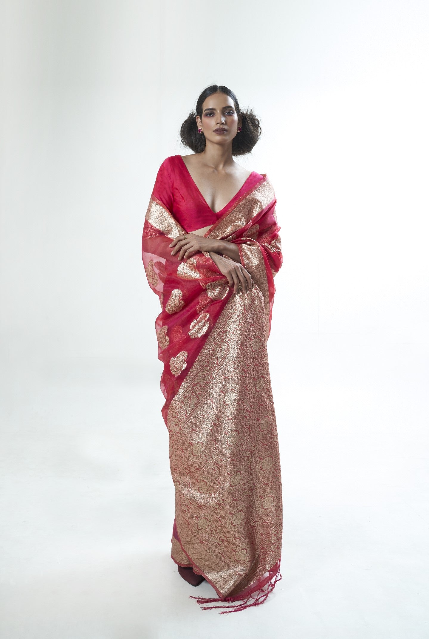 Crimson Red Organza Silk Saree
