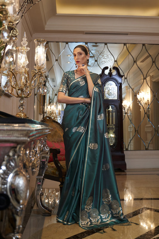 Seaweed Green Satin Silk Saree