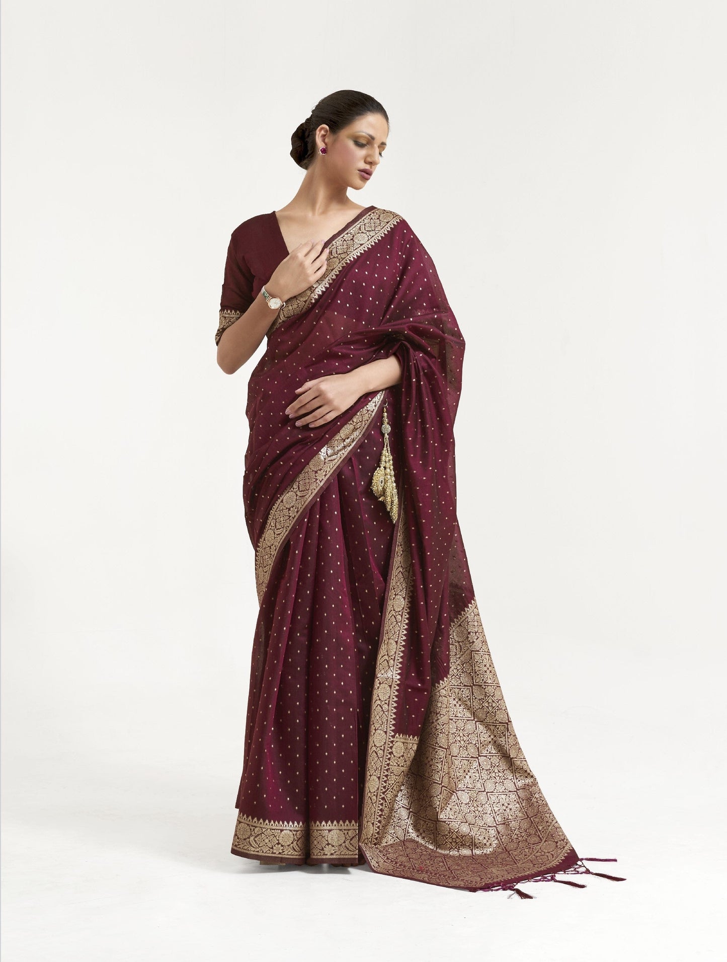 Dark Maroon Banarasi Silk Saree