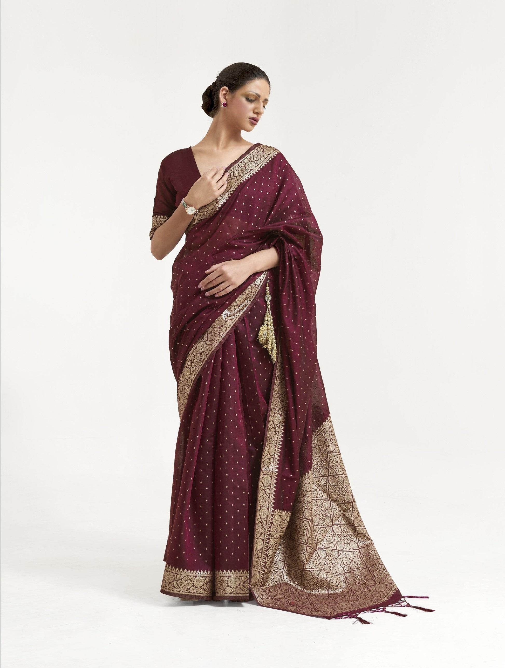 Dark Maroon Banarasi Silk Saree