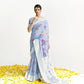 Powder Blue Floral Print Lucknowi Chikankari Saree