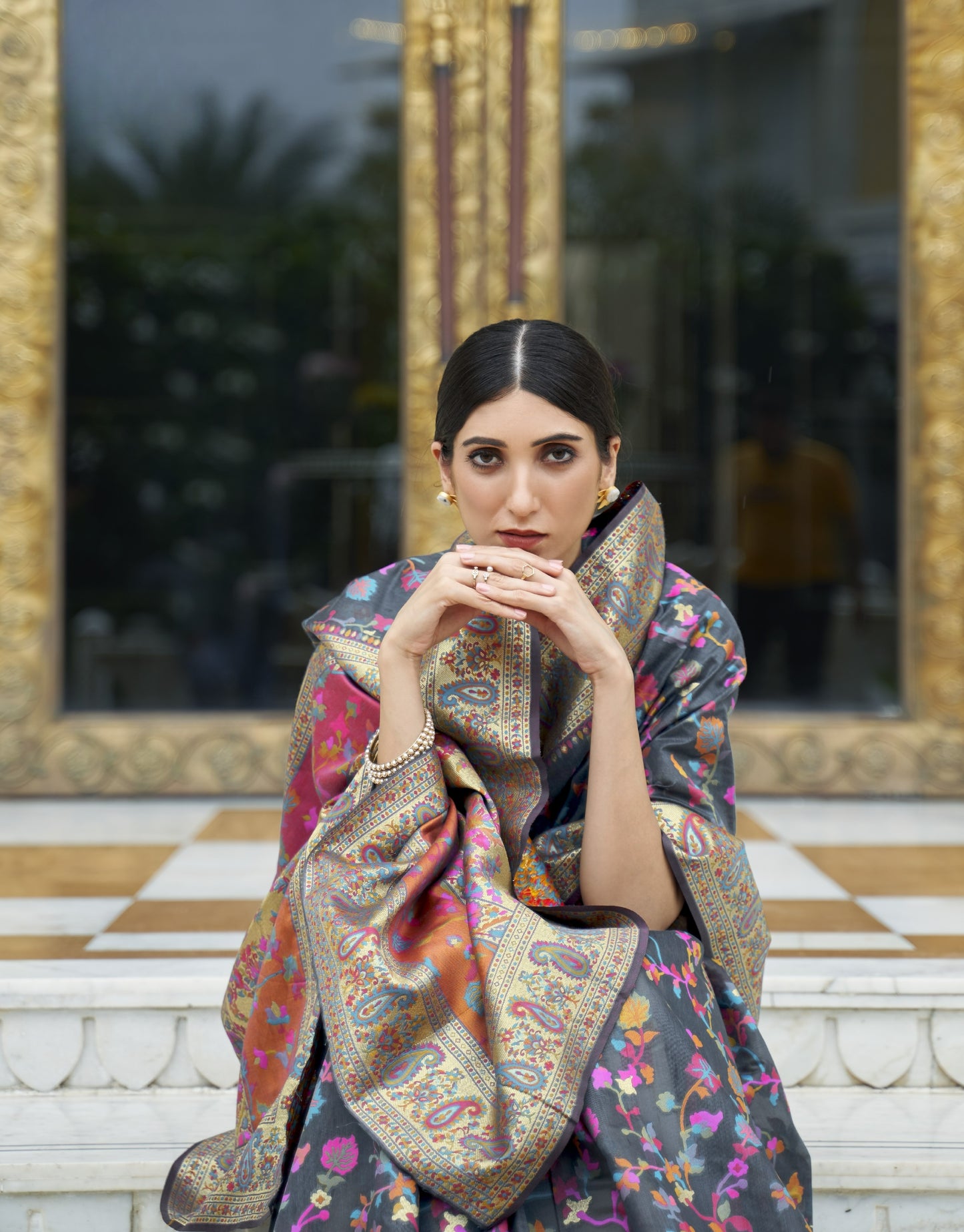 Slate Grey Kashmiri Kani Jamewar Saree