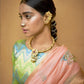 Pastel Peach Embroidered Organza Silk Saree