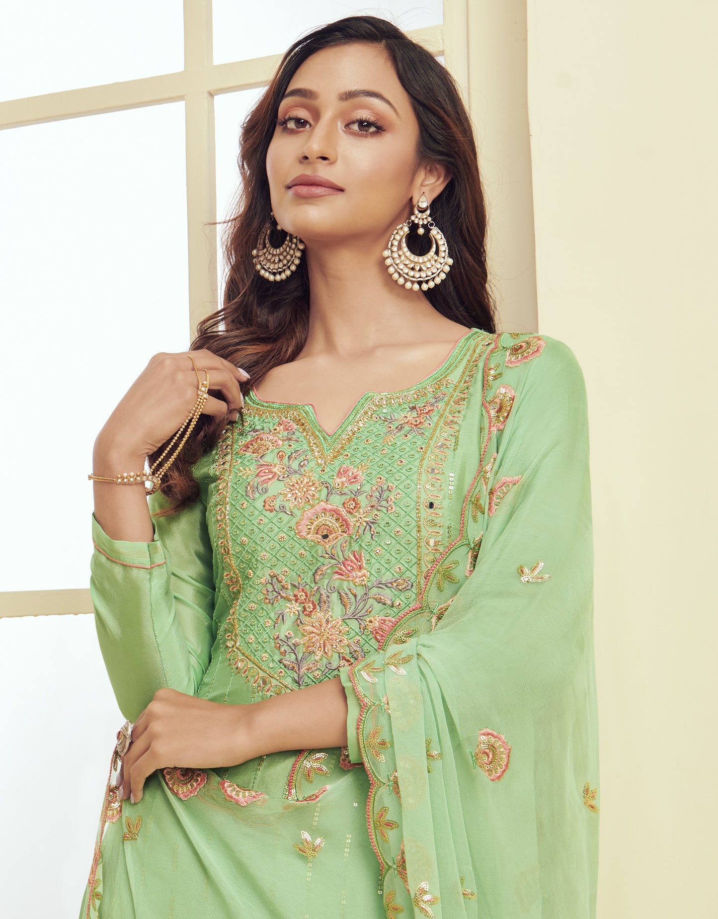 Seafoam Green Embroidered Straight Salwar Suit