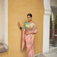 Pastel Peach Embroidered Organza Silk Saree