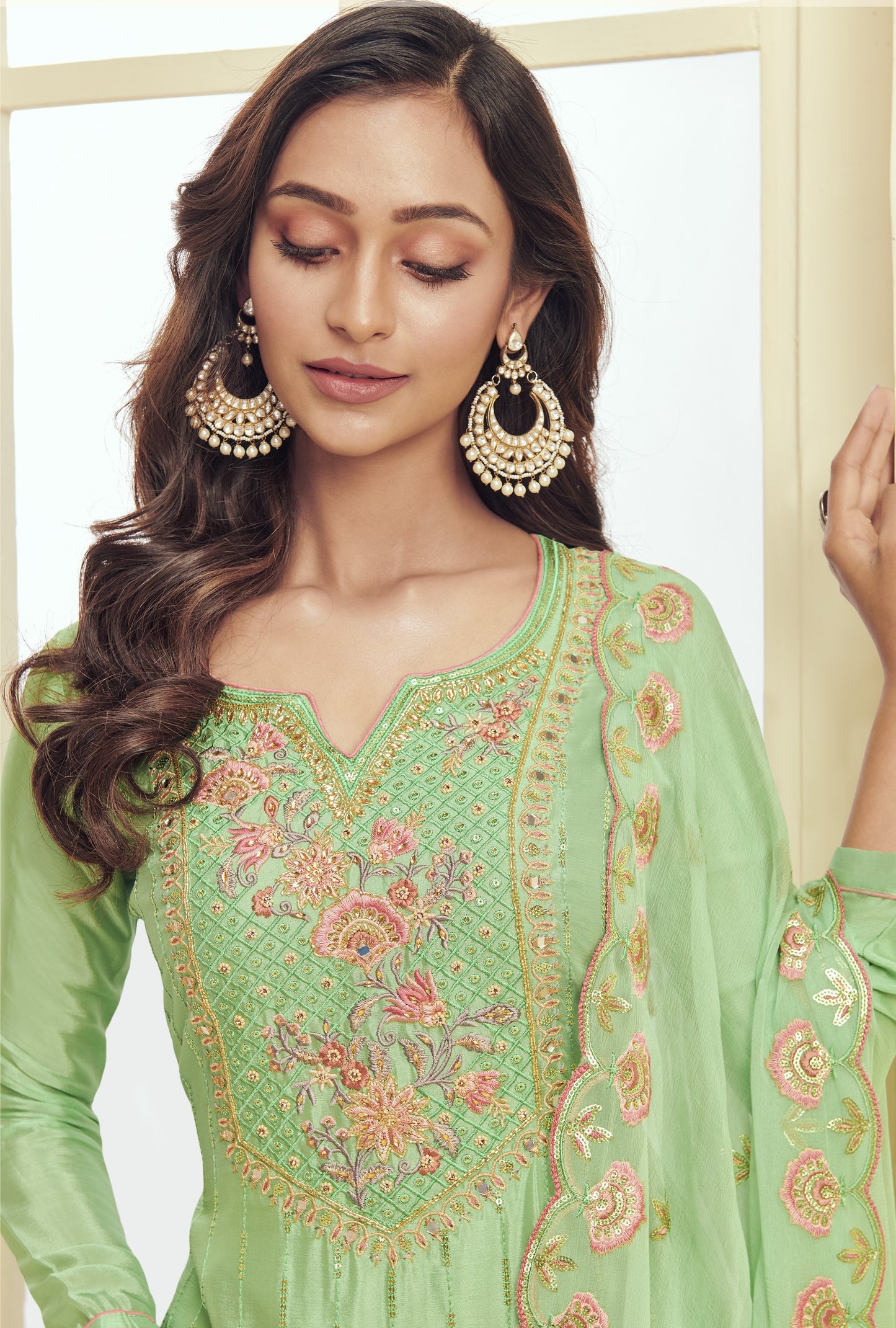 Seafoam Green Embroidered Straight Salwar Suit