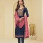 Navy Blue & Pink Embroidered Straight Salwar Suit