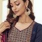 Navy Blue & Pink Embroidered Straight Salwar Suit