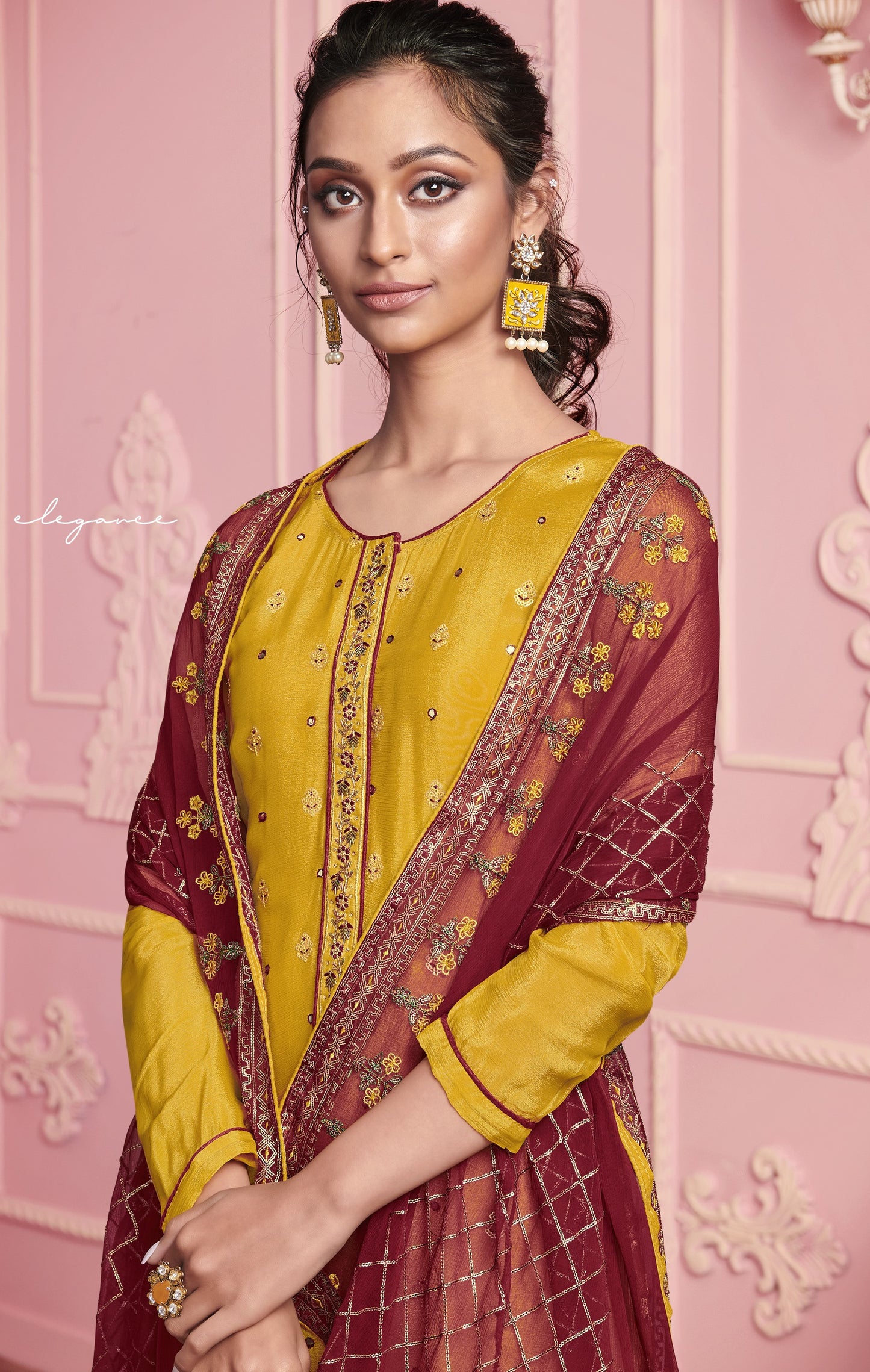 Mustard Yellow Embroidered Straight Salwar Suit
