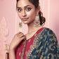 Red & Blue Embroidered Straight Salwar Suit