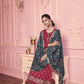 Red & Blue Embroidered Straight Salwar Suit