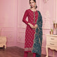 Red & Blue Embroidered Straight Salwar Suit