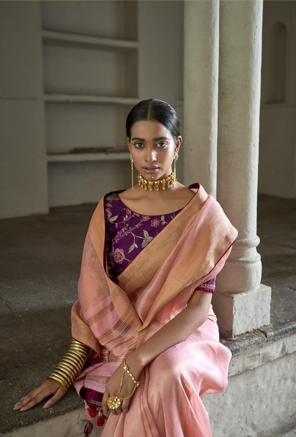 Lemonade Pink Soft Tissue Organza Silk Saree With Brocade Designer