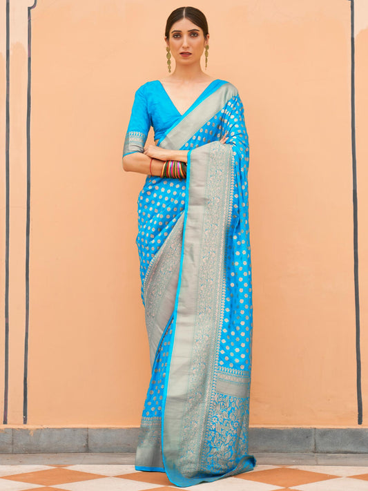 Sky Blue Banarasi Handloom Silk Saree