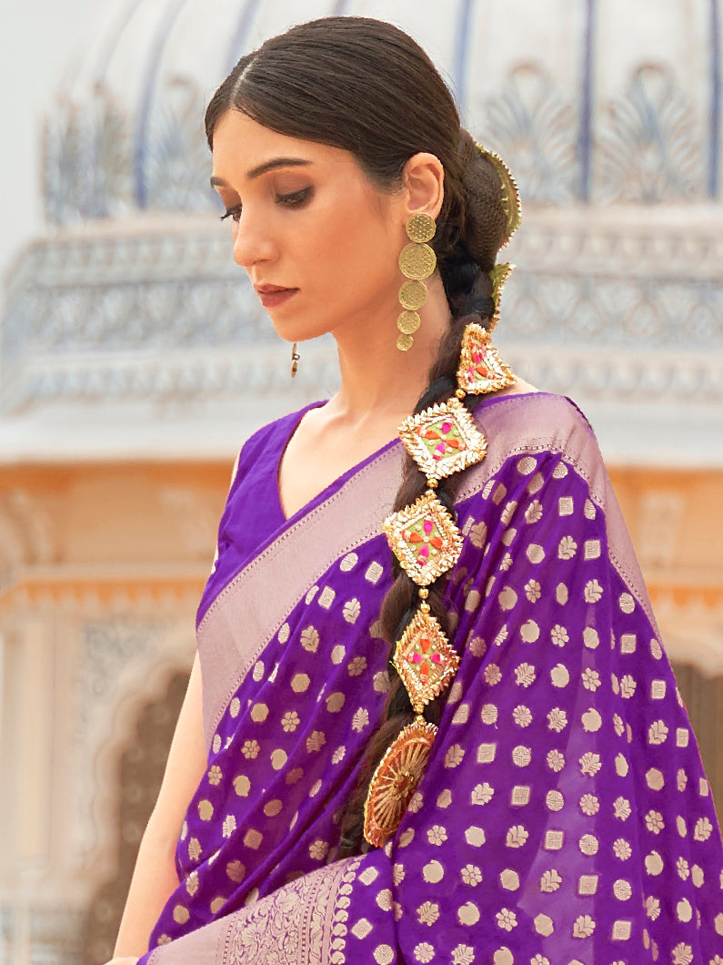 Musing Purple Banarasi Handloom Silk Saree