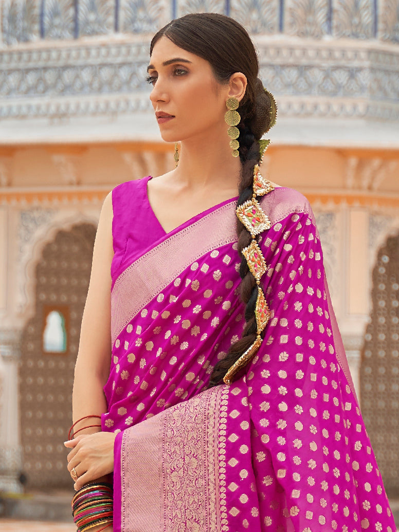 Rani Pink Banarasi Handloom Silk Saree
