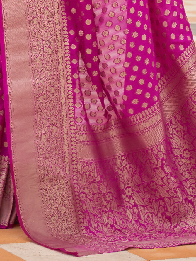 Rani Pink Banarasi Handloom Silk Saree
