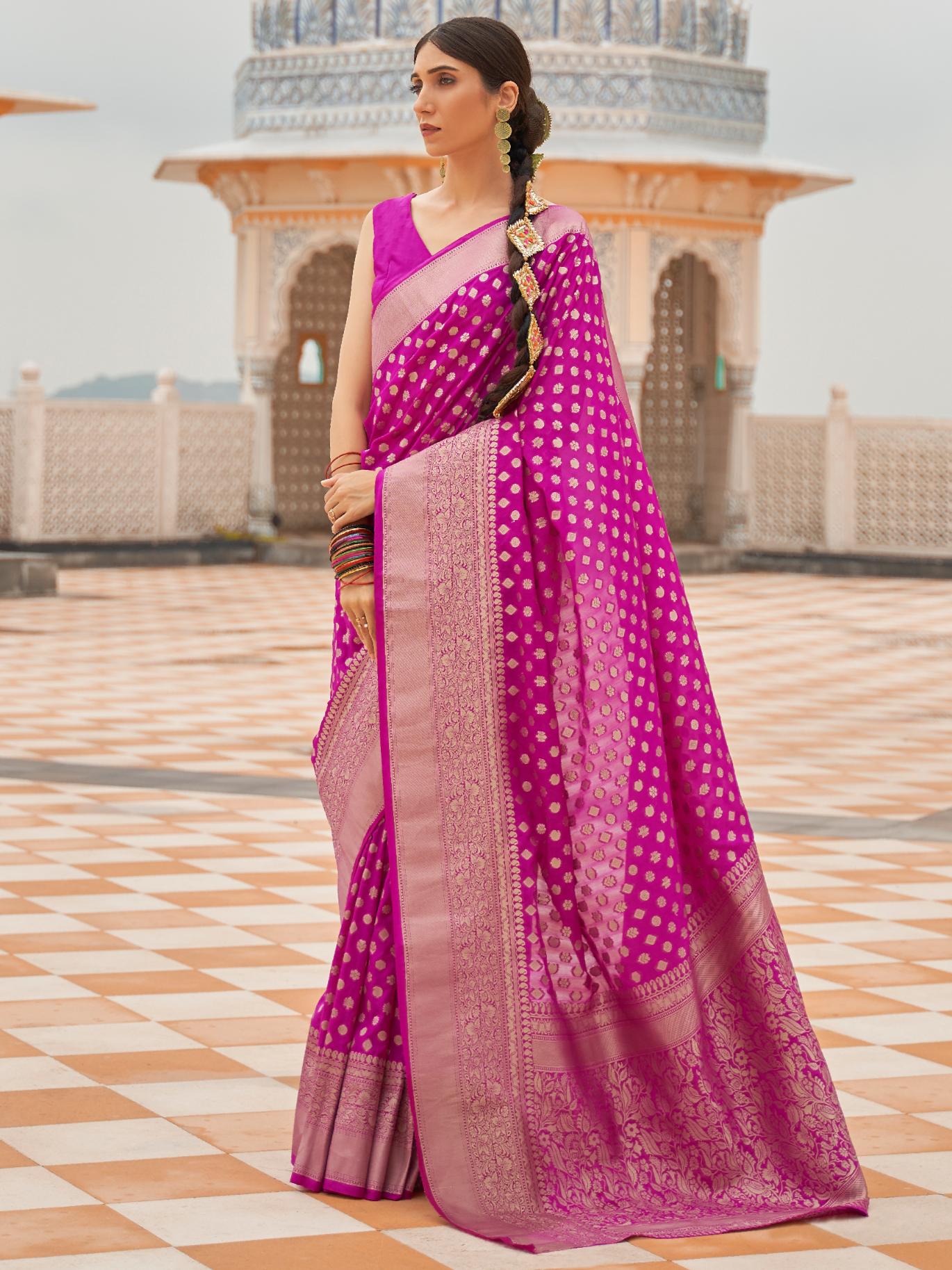 Rani Pink Banarasi Handloom Silk Saree