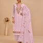 Blush Pink Embroidered Georgette Straight Pant Suit