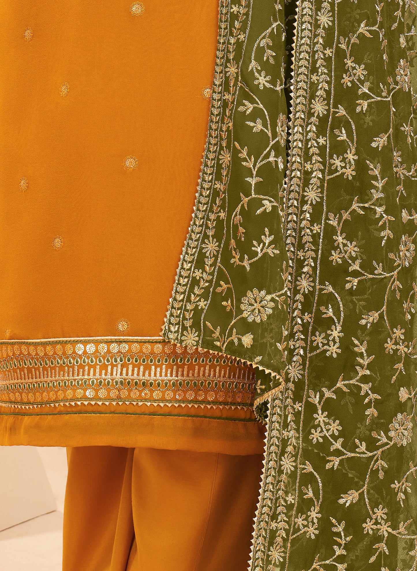 Apricot Yellow Embroidered Georgette Salwar Suit