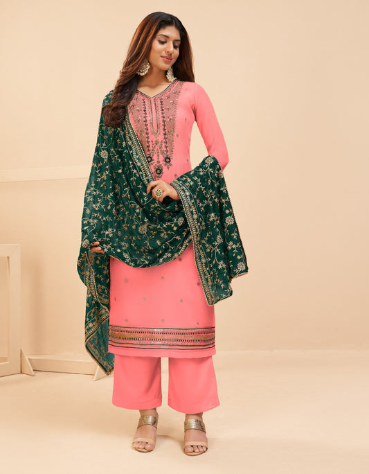 Bubblegum Pink Embroidered Georgette Salwar Suit