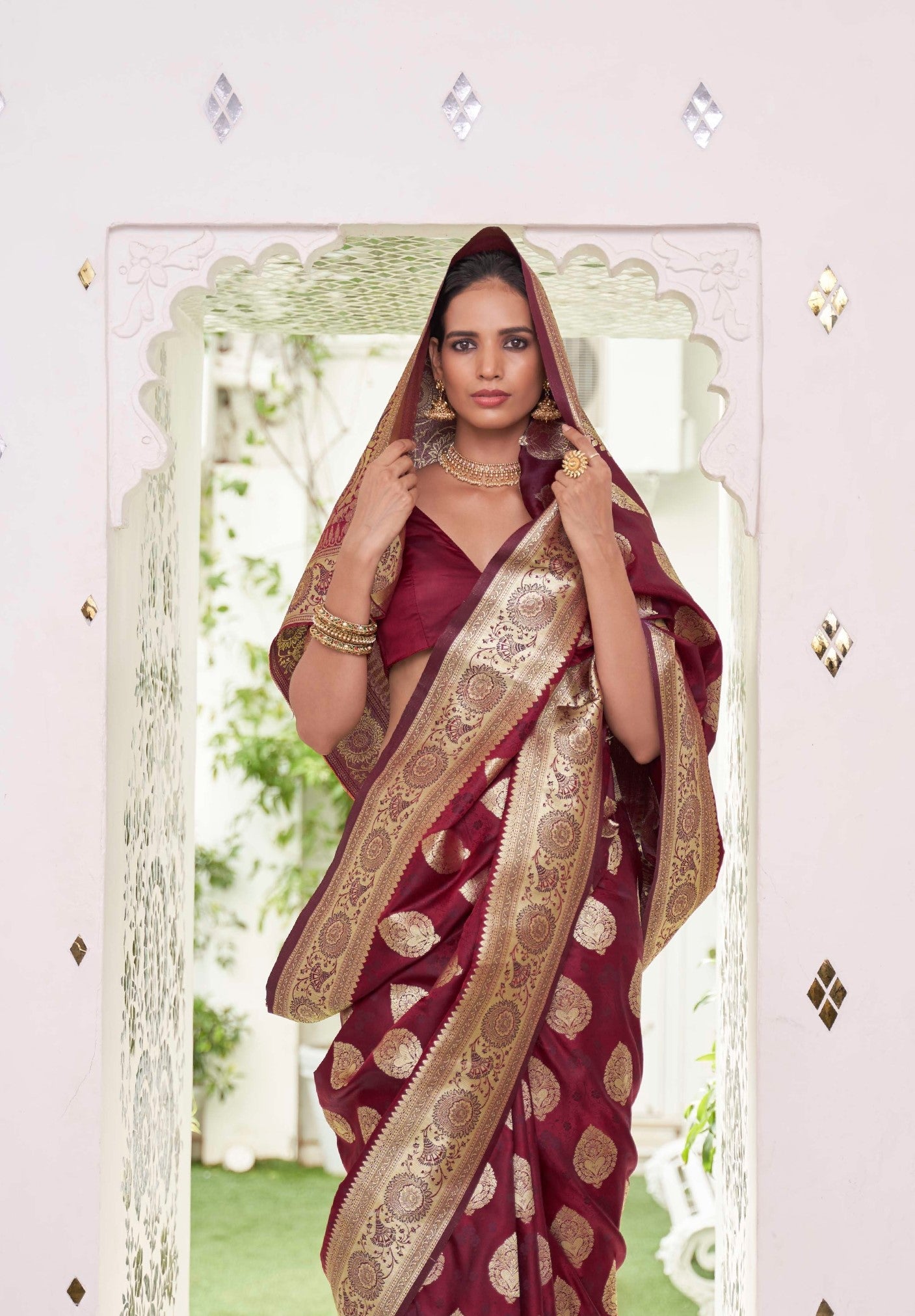 Falu Red Banarasi Silk Saree