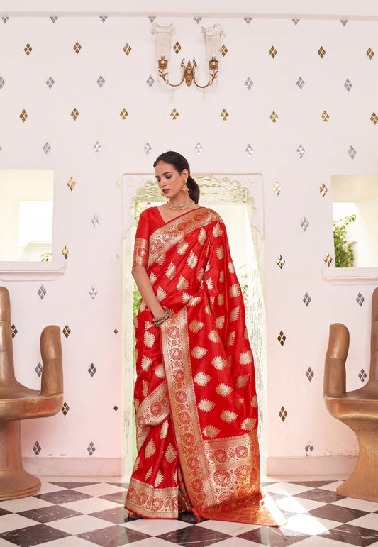 Ruby Red Banarasi Silk Saree