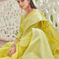 Lime Green Zari Woven Linen Silk Saree