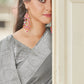 Cloud Grey Zari Woven Linen Silk Saree