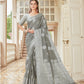 Cloud Grey Zari Woven Linen Silk Saree