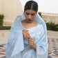 Sky Blue Brocade Woven Linen Silk Saree