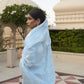 Sky Blue Brocade Woven Linen Silk Saree