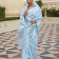 Sky Blue Brocade Woven Linen Silk Saree
