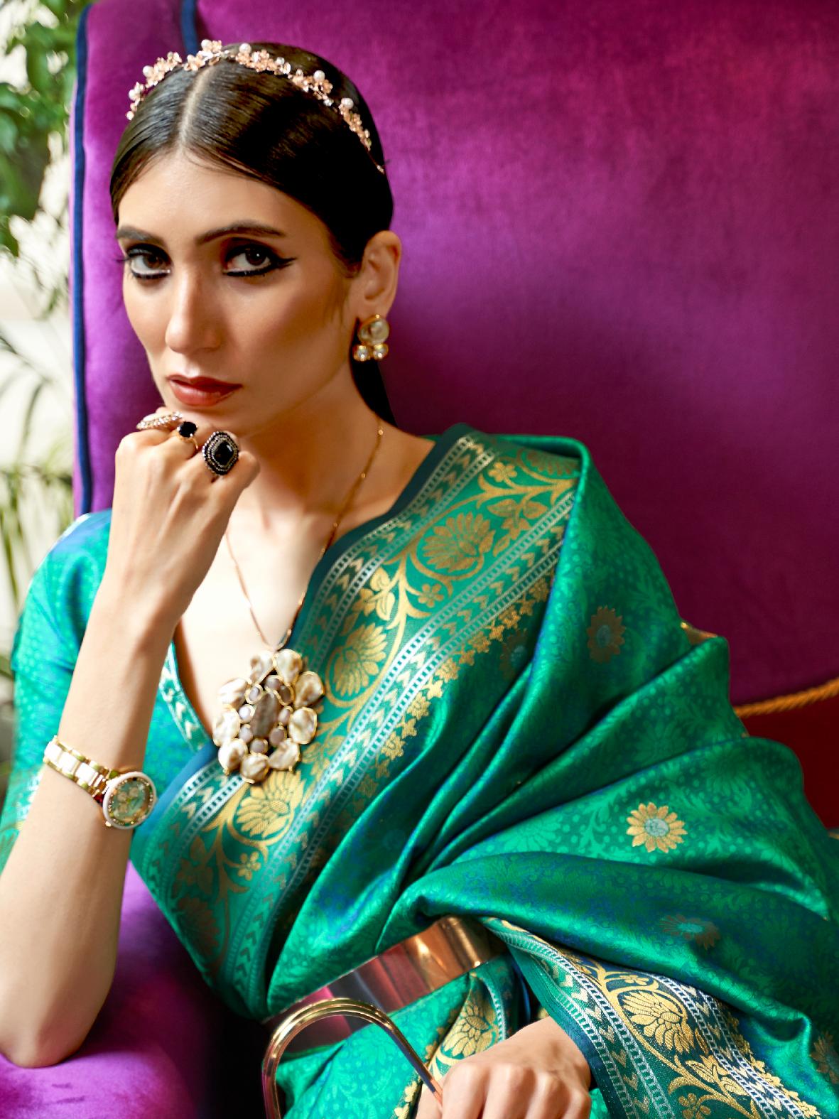 Moss Green Banarasi Soft Silk Saree