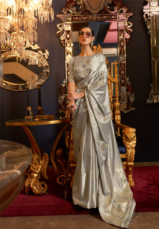 Quill Grey Satin Silk Saree