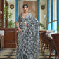Jet Grey Weaved Lucknowi Chikankari Saree