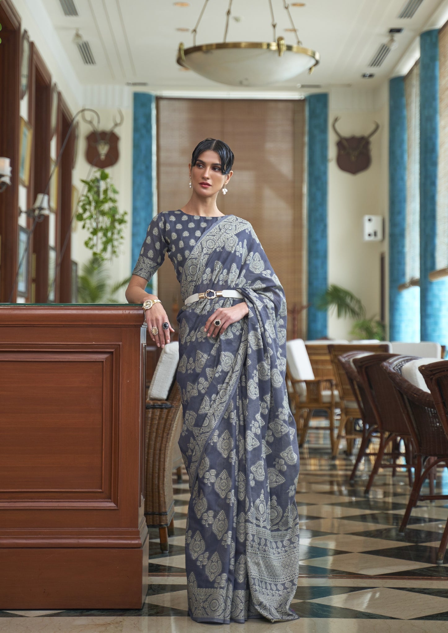 Mid Grey Weaved Lucknowi Chikankari Saree