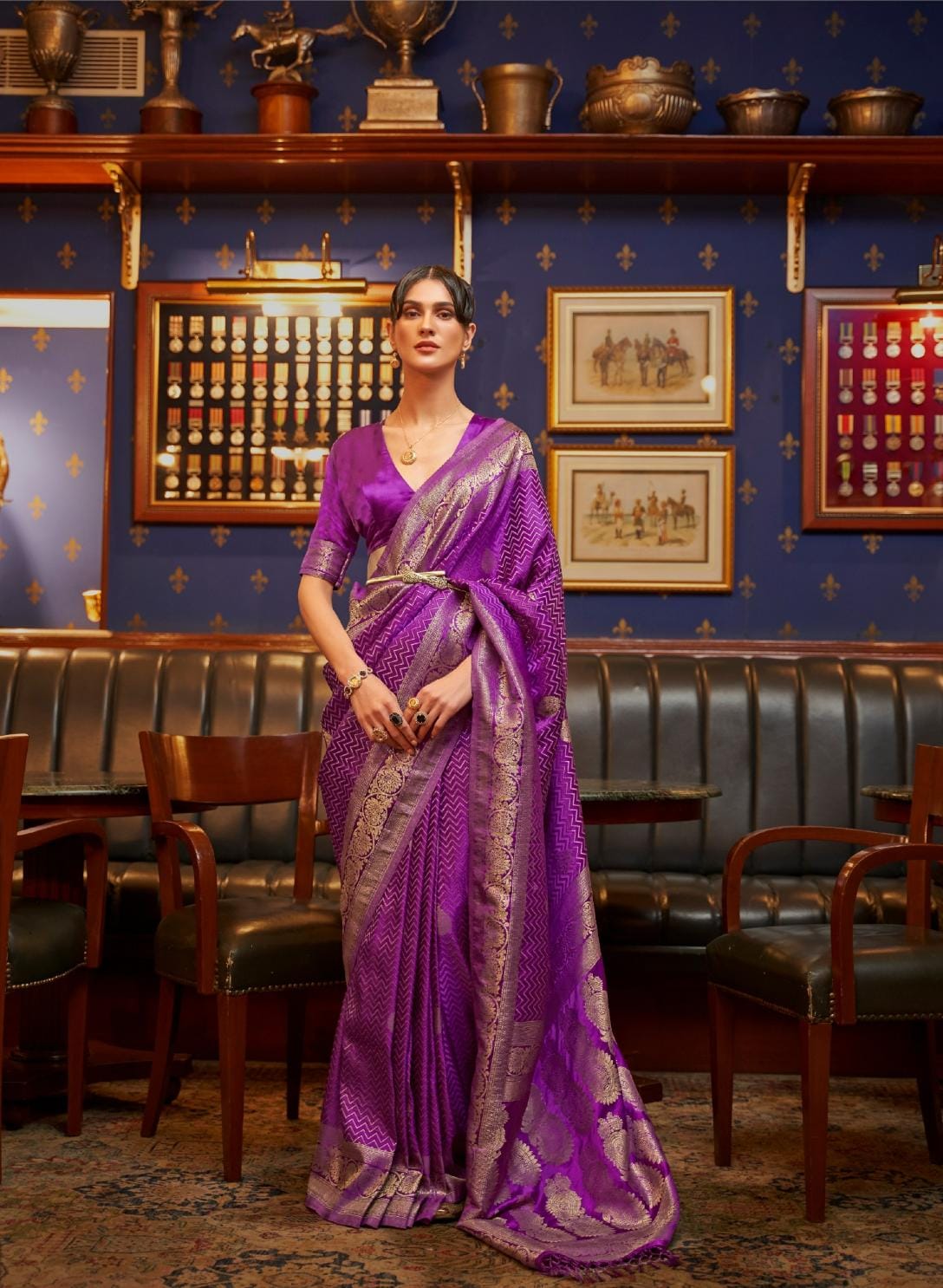 Purple Handloom Woven Satin Silk Saree
