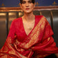 Candy Red Handloom Woven Satin Silk Saree