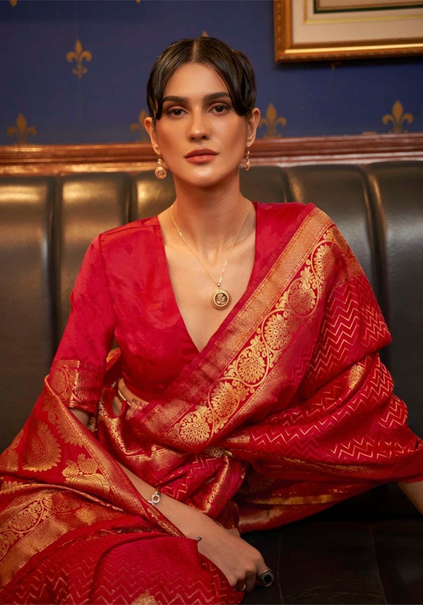 Candy Red Handloom Woven Satin Silk Saree