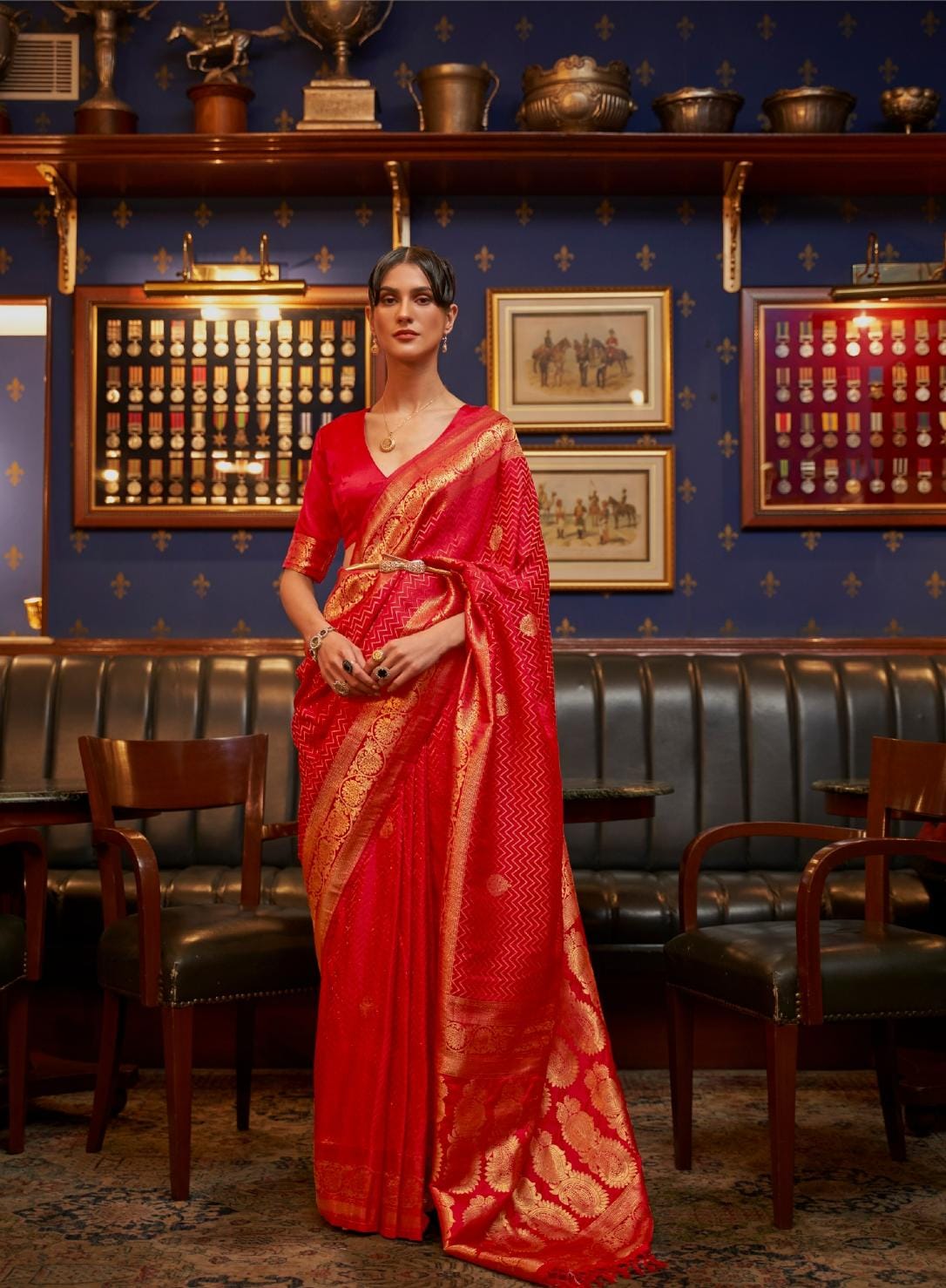Candy Red Handloom Woven Satin Silk Saree