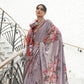 Stone Grey Printed Kalamkari Satin Crepe Silk Saree