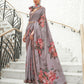 Stone Grey Printed Kalamkari Satin Crepe Silk Saree