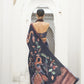 Midnight Black Printed Kalamkari Satin Crepe Silk Saree