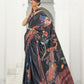 Midnight Black Printed Kalamkari Satin Crepe Silk Saree