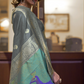 Steel Grey Banarasi Silk Saree with Printed Paithani Pallu