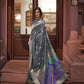 Steel Grey Banarasi Silk Saree with Printed Paithani Pallu