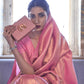 Rose Pink Brocade Woven Handloom Kanjivaram Silk Saree